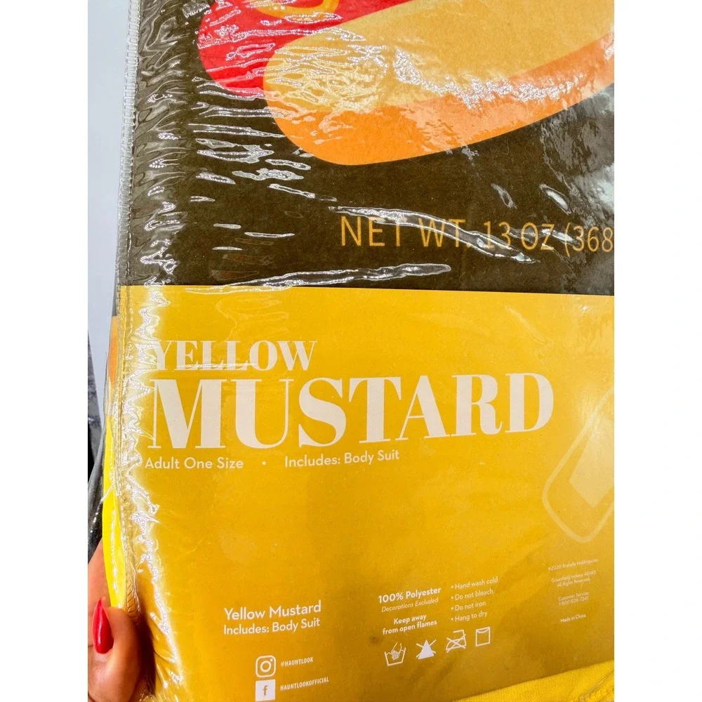 Hauntlook Mustard Bottle Costume Unisex OS Yellow Halloween Food Bodysuit
